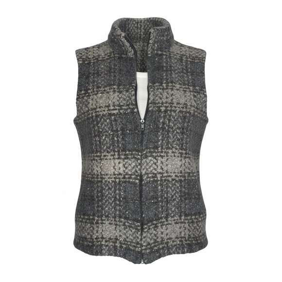 John Brannigan Weavers Gray Plaid Wool Zip Up Vest Size X-Large Made In Ireland - Picture 3 of 9